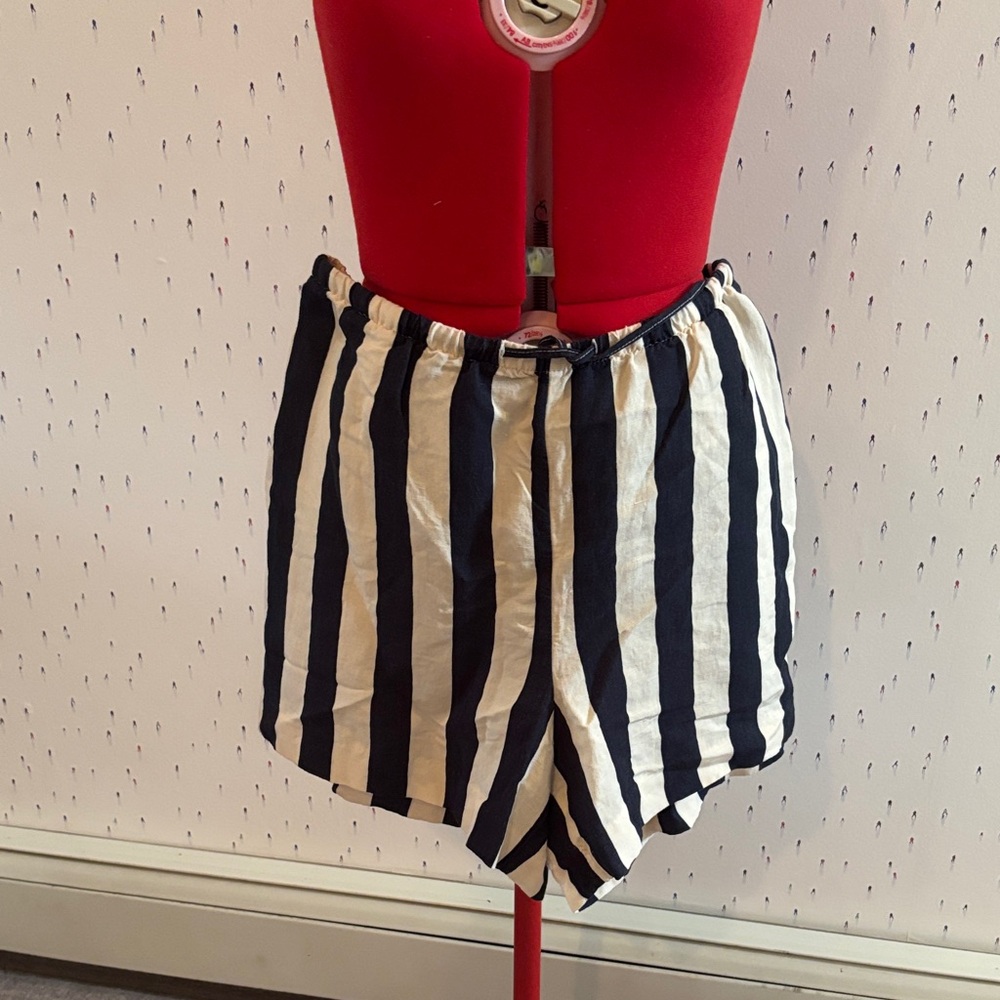 H&M Navy and White Vertical Stripe High-Waist Shorts